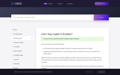 Can I buy crypto in Exodus? - Exodus Support