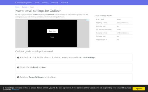 Kcom mail setup Outlook | Email settings