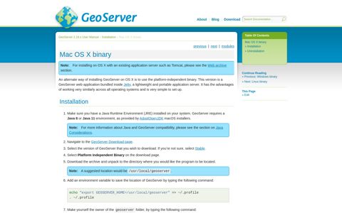 Mac OS X binary — GeoServer 2.18.x User Manual
