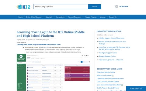 Learning Coach Login to the K12 Online Middle and High ...
