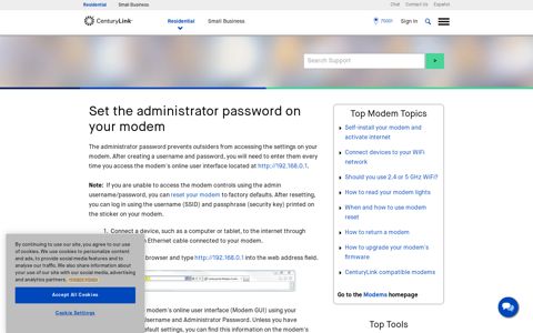Set administrator password on your modem | CenturyLink