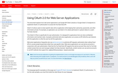 Using OAuth 2.0 for Web Server Applications | YouTube Data ...
