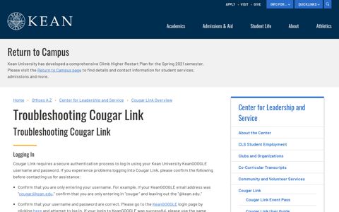 Troubleshooting Cougar Link | Kean University