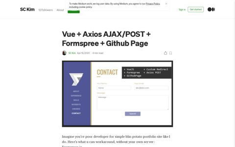 Vue + Axios AJAX/POST + Formspree + Github Page | by SC ...