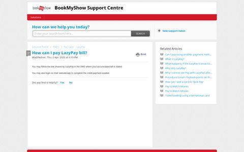How can I pay LazyPay bill? : Support Center - Solutions