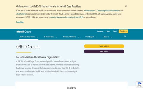 ONE ID Account | eHealth Ontario | It's Working For You