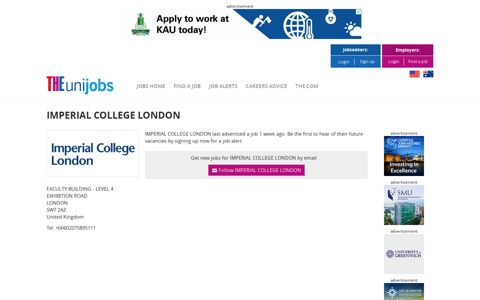 IMPERIAL COLLEGE LONDON Jobs | THEunijobs