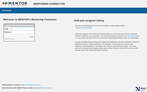 Log In to the Mentoring Connector