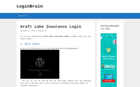 Kraft Lake Insurance Btis Login - LoginBrain