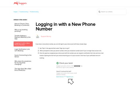 Logging in with a New Phone Number – Hopper