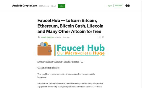 FaucetHub — to Earn Bitcoin, Ethereum, Bitcoin Cash ...