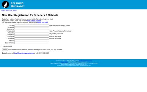 New User Teacher Registration - Learning Upgrade