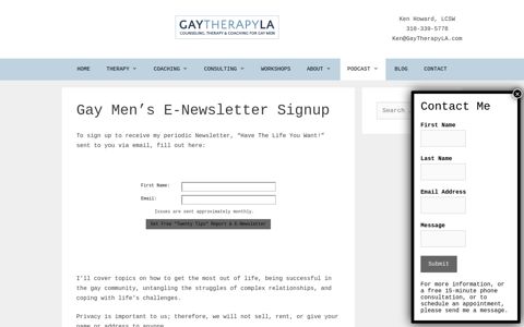 Gay Men's E-Newsletter Signup - Gay Therapy LA