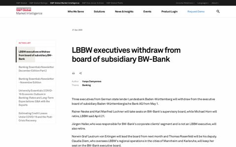LBBW executives withdraw from board of subsidiary BW-Bank ...