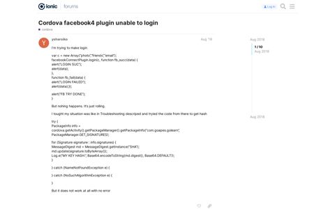 Cordova facebook4 plugin unable to login - Ionic Forum