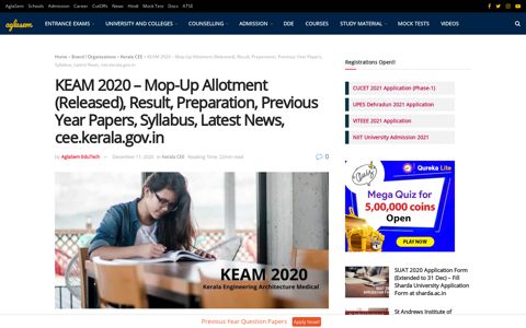 KEAM 2020 – Mop-Up Allotment (Released), Result ...