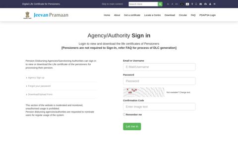 Agency/Authority Sign in - Jeevan Pramaan