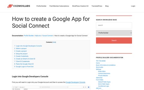 How to create a Google App for Social Connect - Cozmoslabs