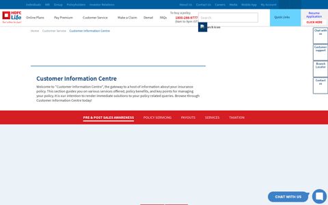 Customer Information Centre - HDFC Life