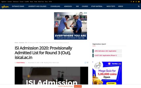ISI Admission 2020: Provisionally Admitted List for Round 3 ...