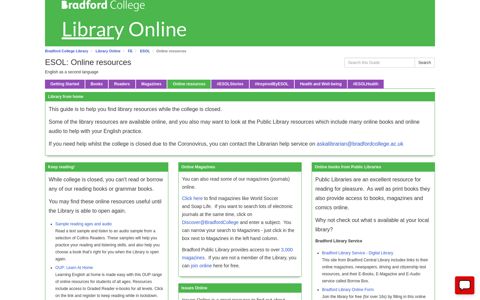 Online resources - ESOL - Library Online at Bradford College