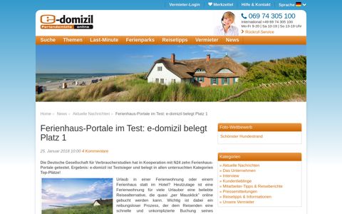 Ferienhaus-Portale im Test: e-domizil belegt Platz 1