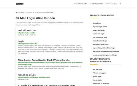 02 Mail Login Alice Kunden | Allgemeine Informationen zur ...