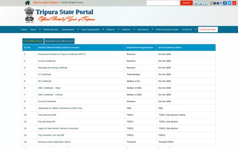 List of Online Services | Tripura State Portal