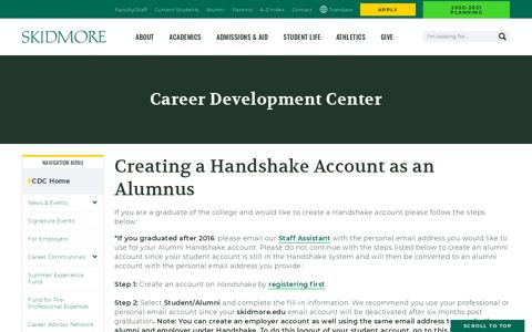 Handshake for Alumni - Skidmore College