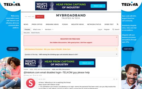 Intekom.com email disabled login--TELKOM guy please help