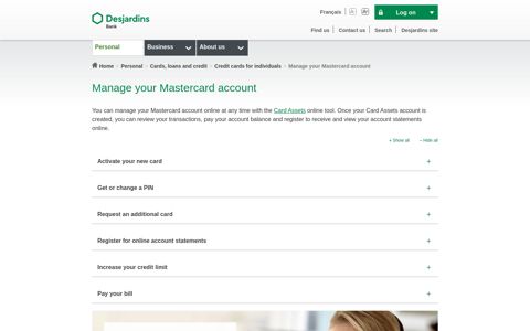 Manage your Mastercard account | Desjardins Bank