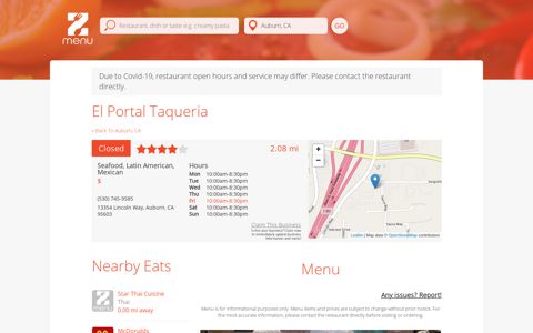 Online Menu of El Portal Taqueria Restaurant, Auburn ...