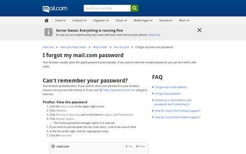 I forgot my mail.com password - mail.com help