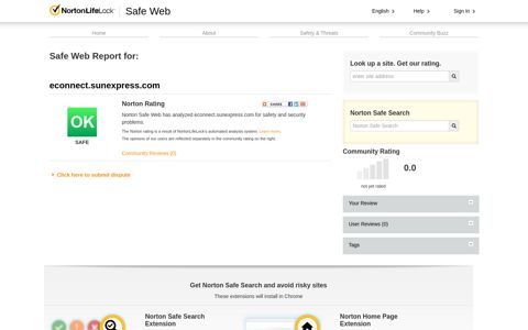Report for econnect.sunexpress.com | Norton Safe Web