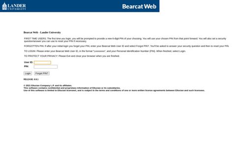 User Login - Bearcat Web - Lander University
