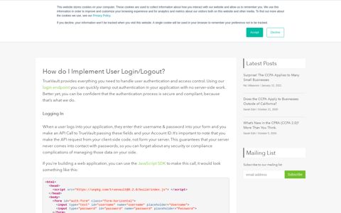 How do I Implement User Login/Logout? - TrueVault