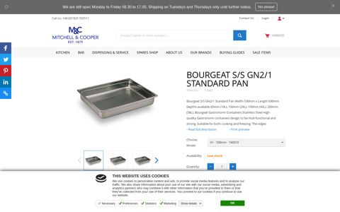 Bourgeat S/S GN2/1 Standard Pan | Mitchell & Cooper