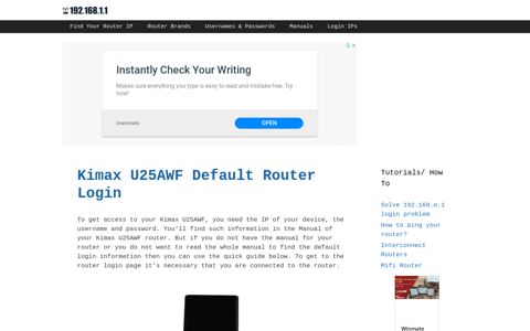 Kimax U25AWF - Default login IP, default username & password