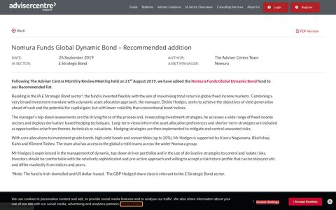 Nomura Funds Global Dynamic Bond – Recommended addition