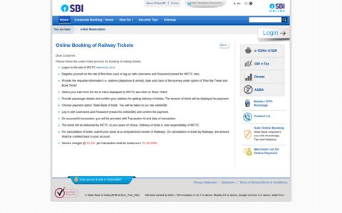 Online Booking of Railway Tickets - State Bank of India ...