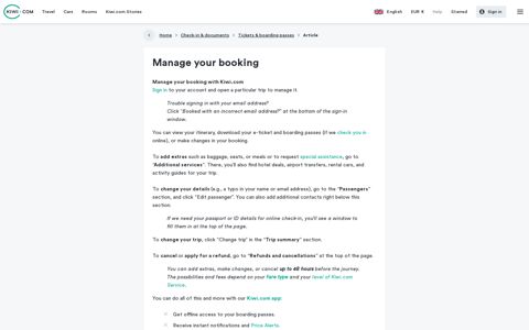 Manage your booking - Kiwi.com - Helpcenter
