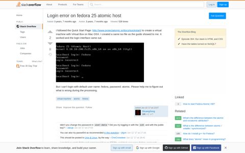 Login error on fedora 25 atomic host - Stack Overflow