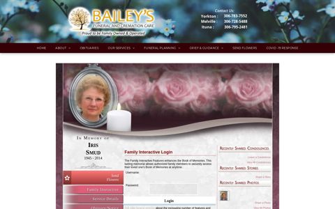 Iris Smud Login - Yorkton, Saskatchewan | Bailey's Funeral ...
