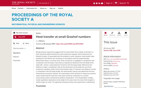 Heat transfer at small Grashof numbers | Proceedings of the ...