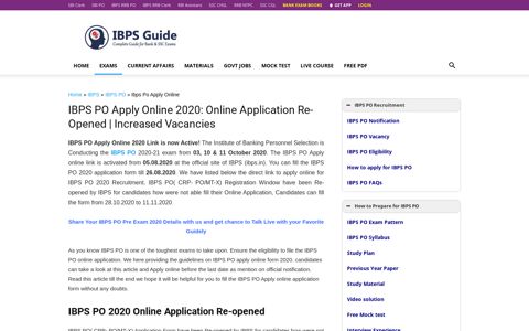IBPS PO Apply Online 2020: Online Application Link Re-Opened