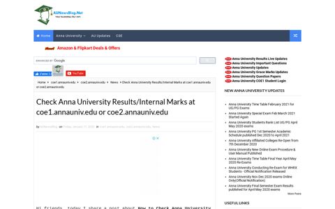 Check Anna University Results/Internal Marks at coe1 ...