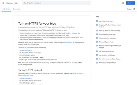 Turn on HTTPS for your blog - Blogger Help - Google Support