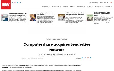 Computershare acquires LenderLive Network - HousingWire
