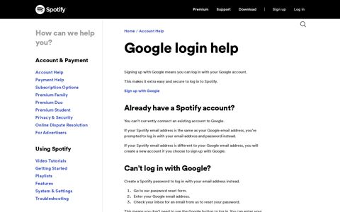 Google login help - Spotify
