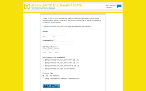 H2O Bill Payment | Mobile Site